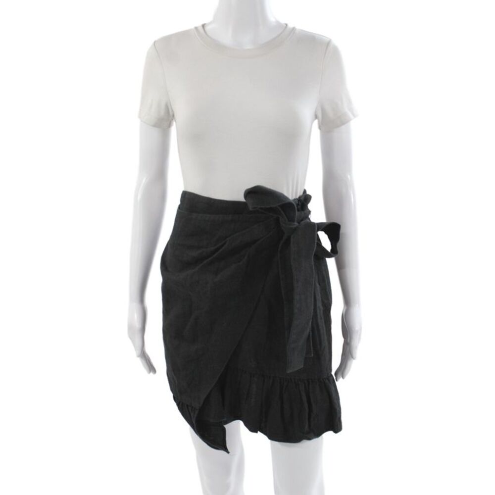 Goen J Womens Black Linen Herringbone Tie Knee Length Mini Skirt Size 6